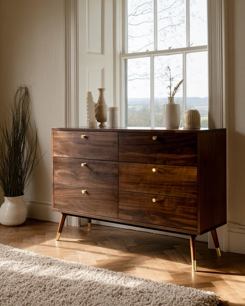 Lade 'Prime' 6 lades - Walnoot/Messing