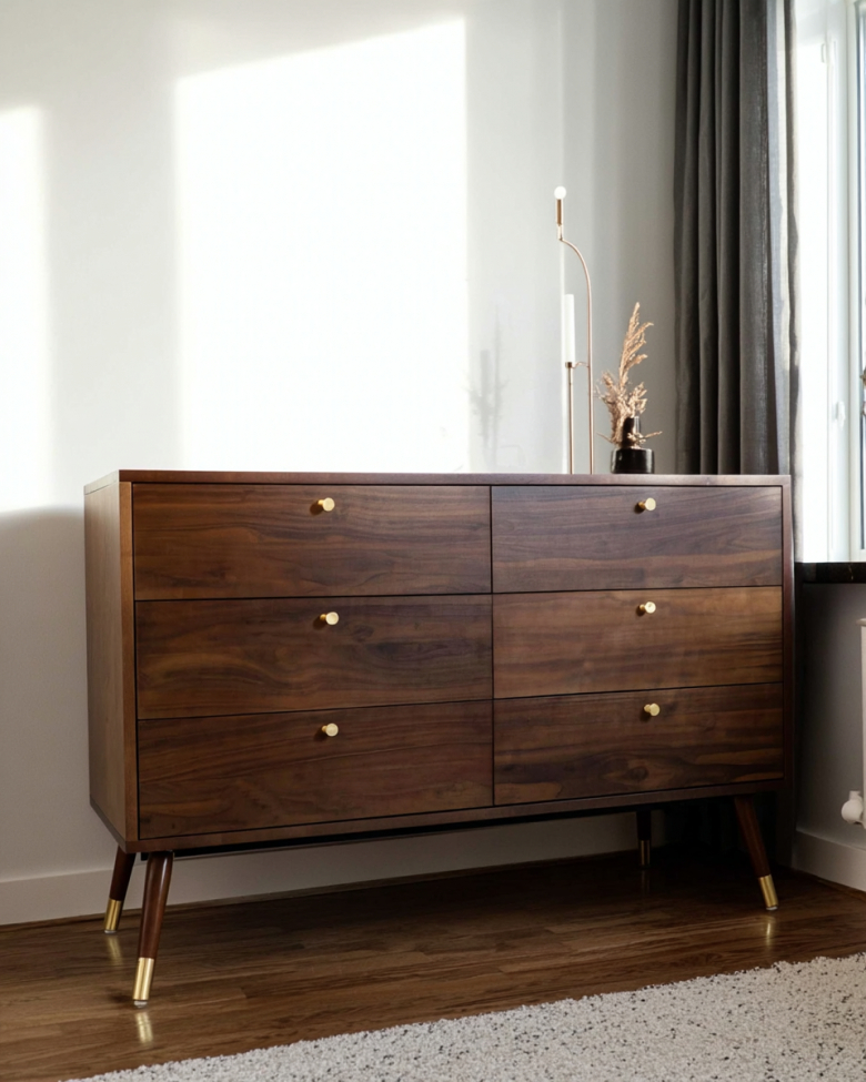 Lade 'Prime' 6 lades - Walnoot/Messing