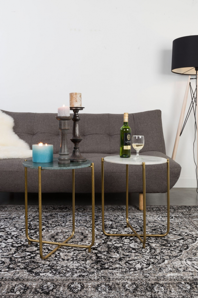 Bijzettafel 'Timpa' - Groen marmer/Messing