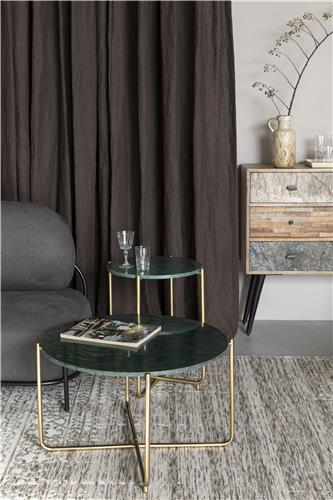 Salontafel 'Timpa' Rond 70cm - Groene marmer/Goud
