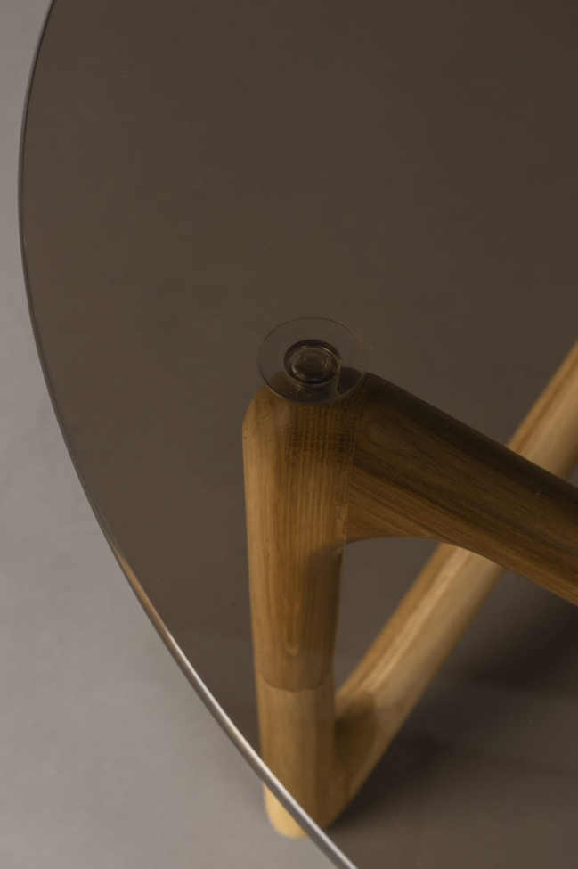 Salontafel 'Naia' Rond 80cm - Natuurlijk/Glas