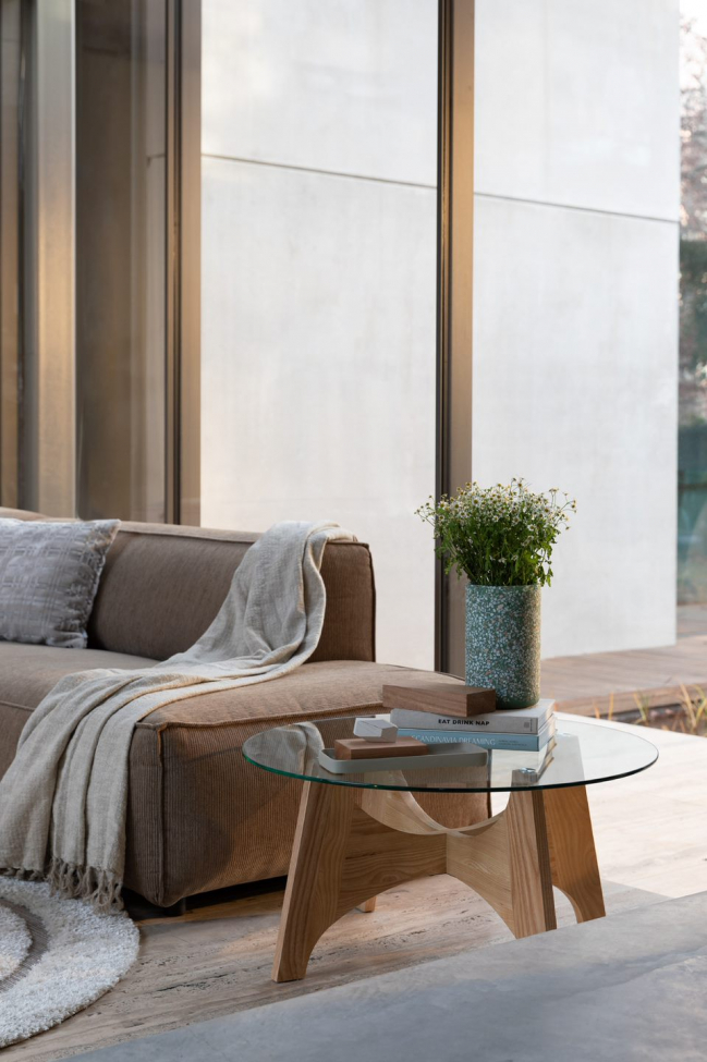 Salontafel 'Kobe' Rond 80cm - Natuurlijk/Glas