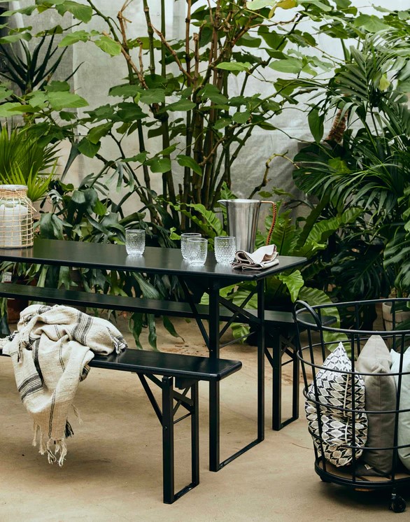 Tafel en banken 'Garden' 220x60cm - Zwart