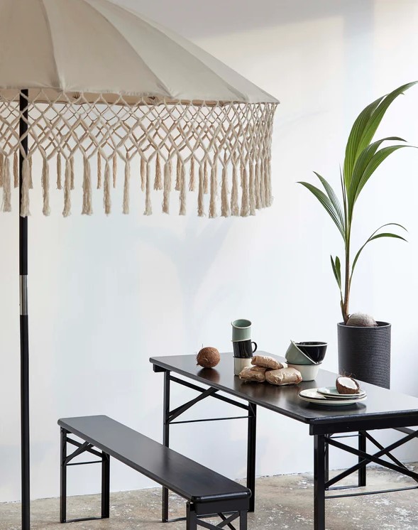 Tafel en banken 'Garden' 220x60cm - Zwart