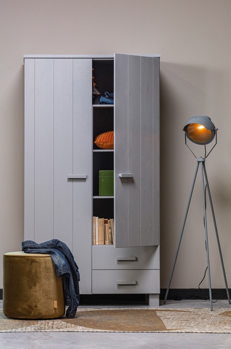 Kledingkast 'Dennis' met lades - Betongrijs
