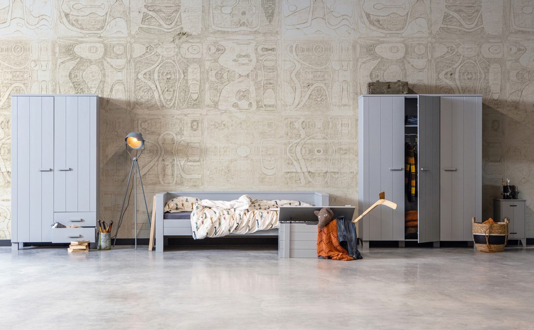 Kledingkast 'Dennis' met lades - Betongrijs