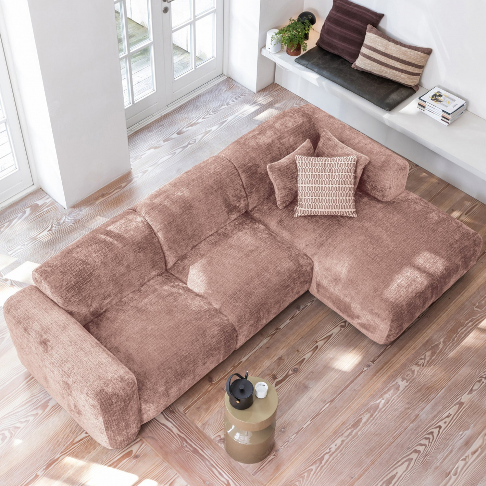 Bank ‘Cloud’ 3-zits chaise longue links - Bruin-grijs/Roze