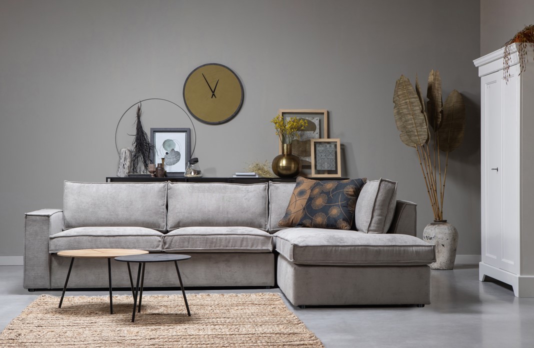 Hoekbank 'Thomas' - Ribbel Grijs