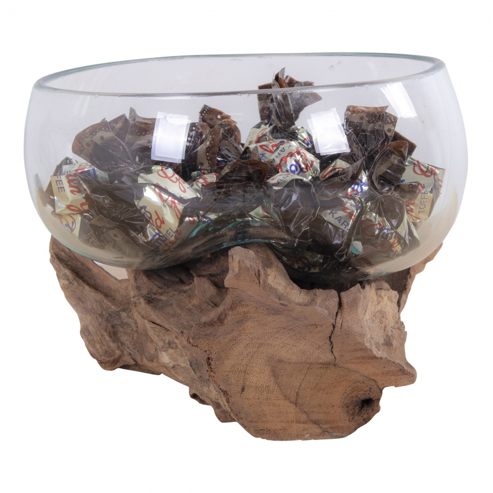 Decoratie 'Waterdrop' 15x15cm - Hout/Glas