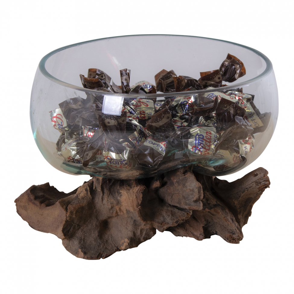 Decoratie 'Waterdrop' 15x15cm - Hout/Glas