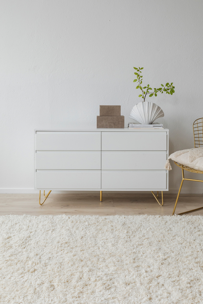 Dressoir 'Elle' 120x70 - Wit/Messing