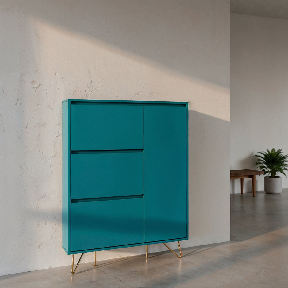 Schoenenkast 'Elle' - Turquoise/Messing