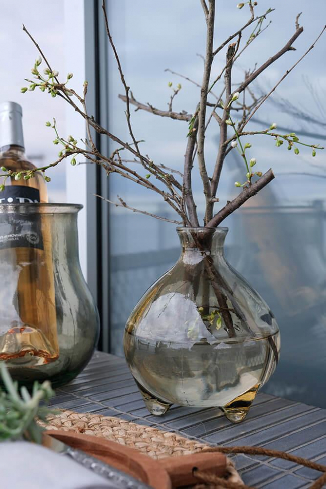 Glazen vaas 'Melvin' Laag - Beige