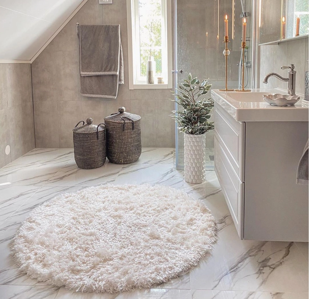 Rond hoogpolig vloerkleed 'Janjira' - Wit