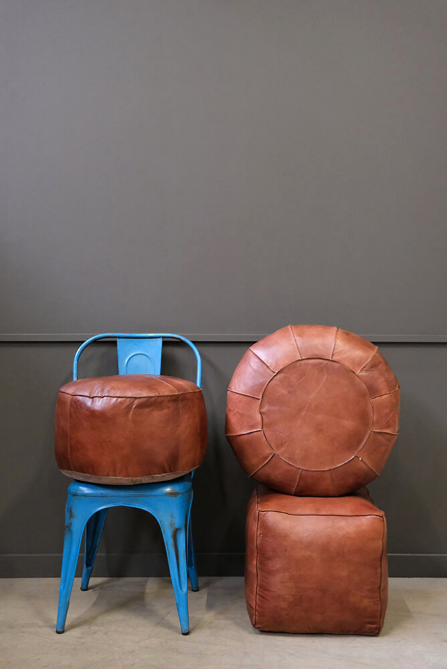 Leerpoef 'Olivia' Rond - Bruin