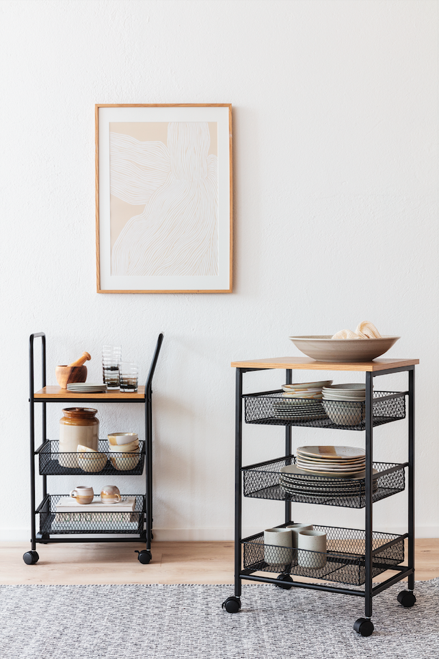 Keukenwagen/Drankwagen 'Grums' - Zwart/Hout