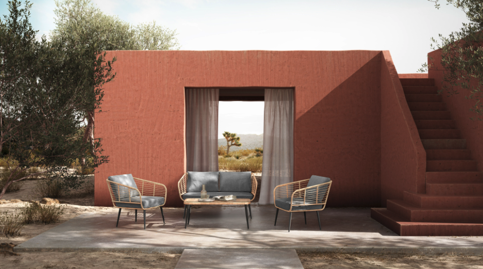 Tuinfauteuil 'Sardinia' - Natuurlijk/Grijs