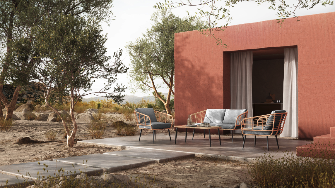 Tuinfauteuil 'Sardinia' - Natuurlijk/Grijs