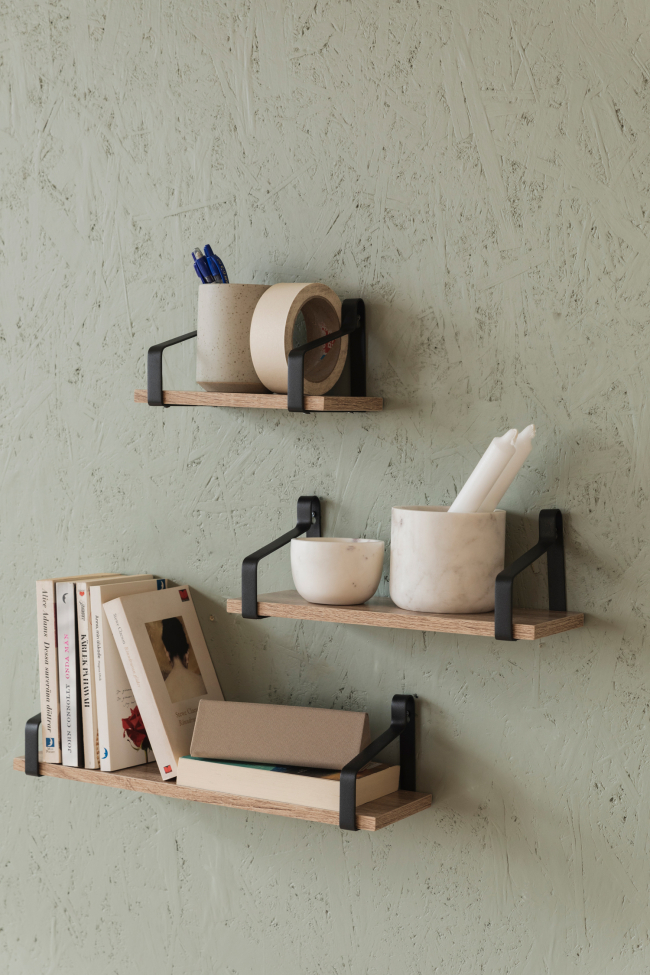 3-pack Wandplanken 'Mia' - Zwart/Natuur