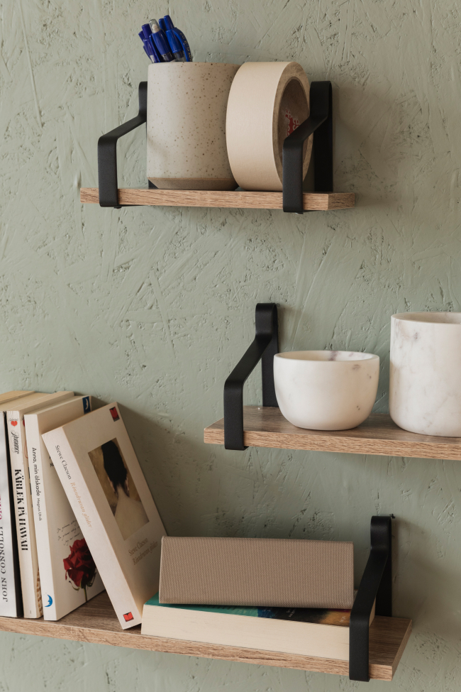 3-pack Wandplanken 'Mia' - Zwart/Natuur