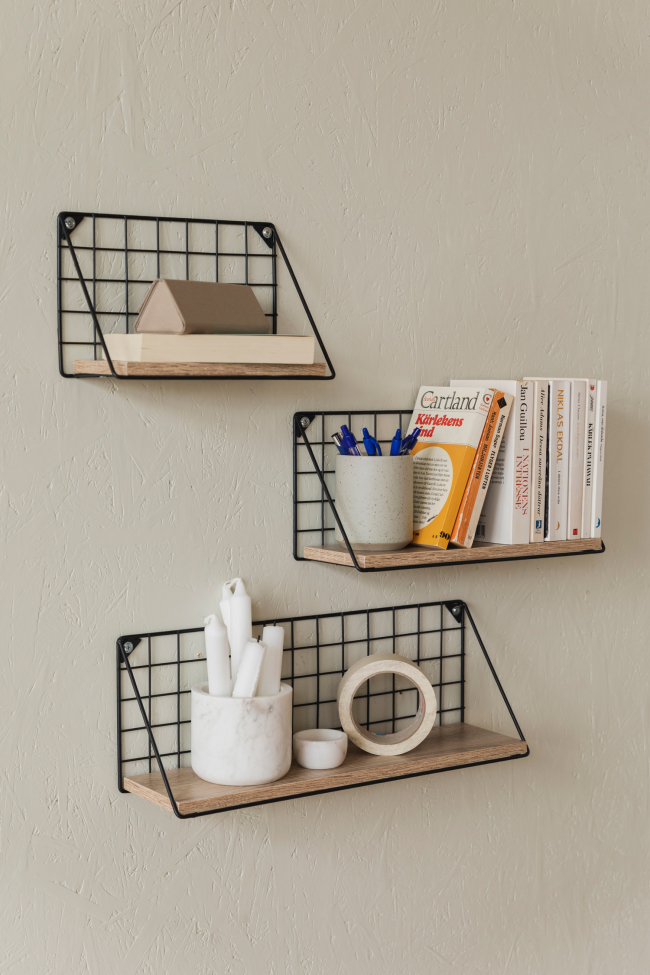 3-pack Wandplanken 'Net' - Zwart/Natuur