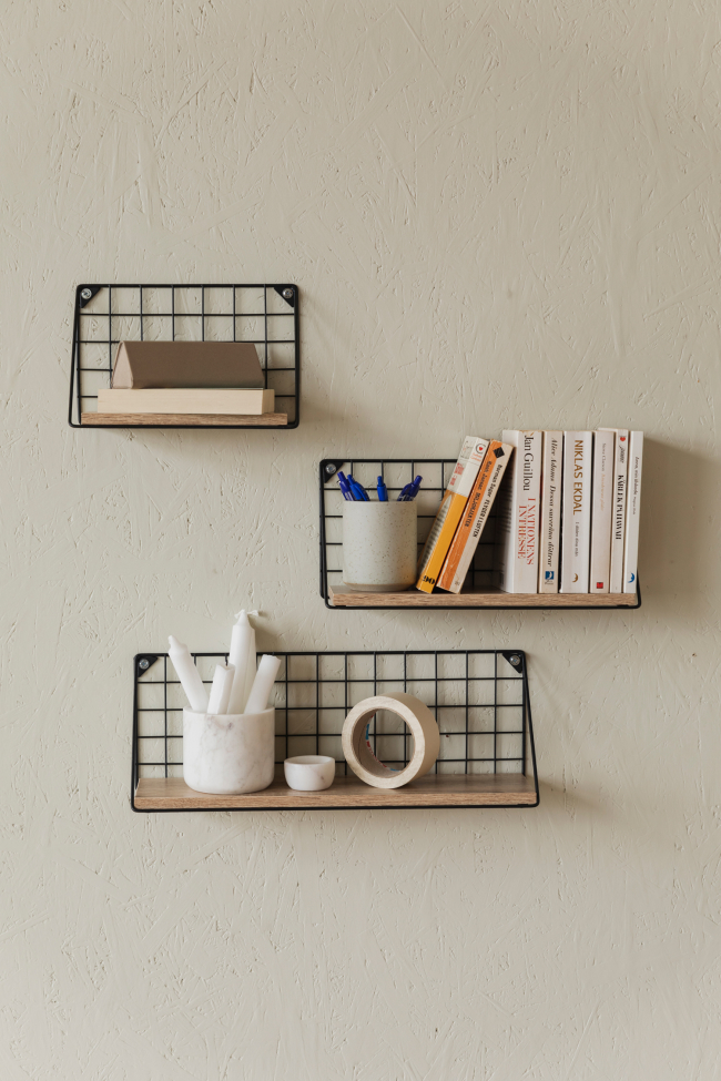 3-pack Wandplanken 'Net' - Zwart/Natuur