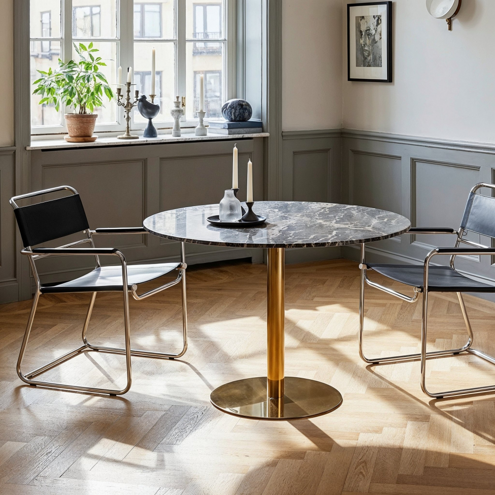 Eettafel 'Marbleous' Rond 120cm - Messing/Zwart