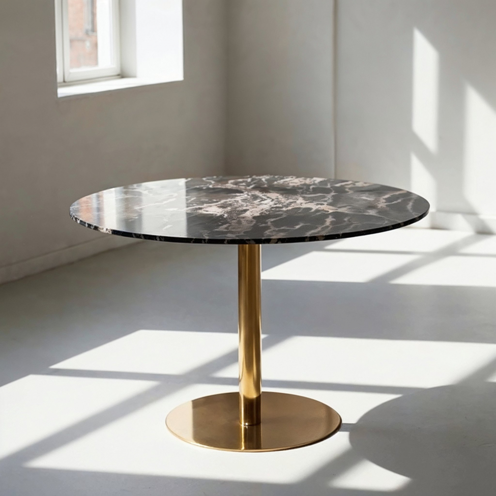 Eettafel 'Marbleous' Rond 120cm - Messing/Zwart