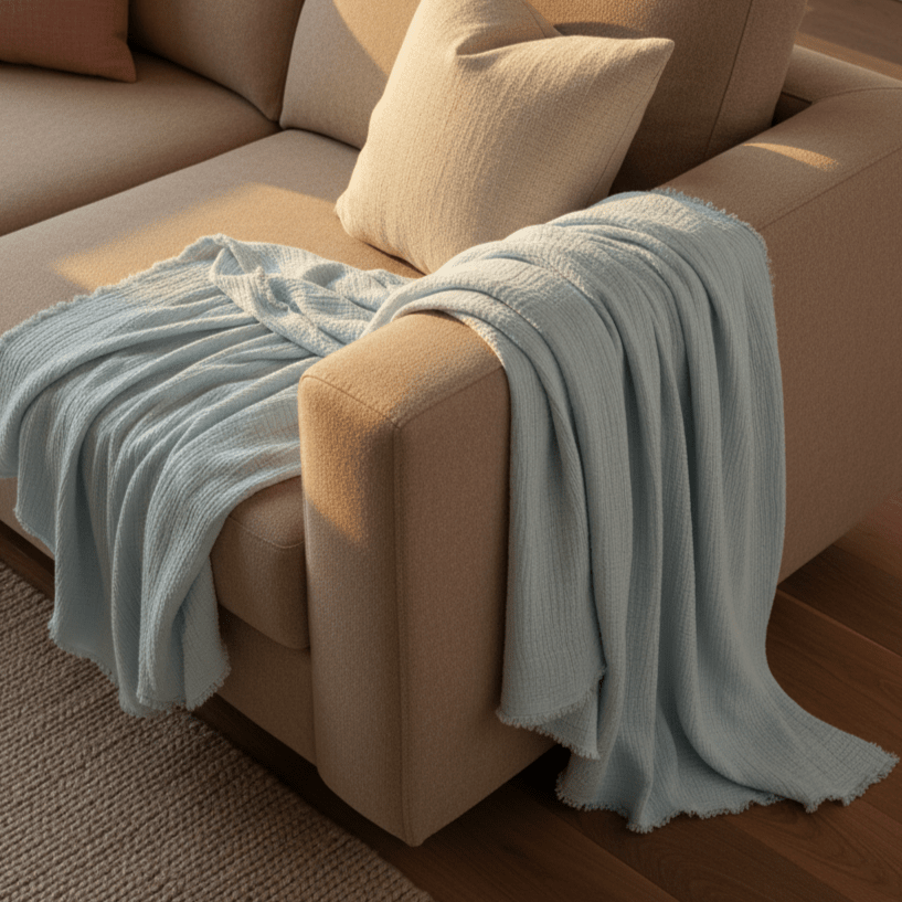 Mousseline deken 'Dorena' 130x170cm - Blauw