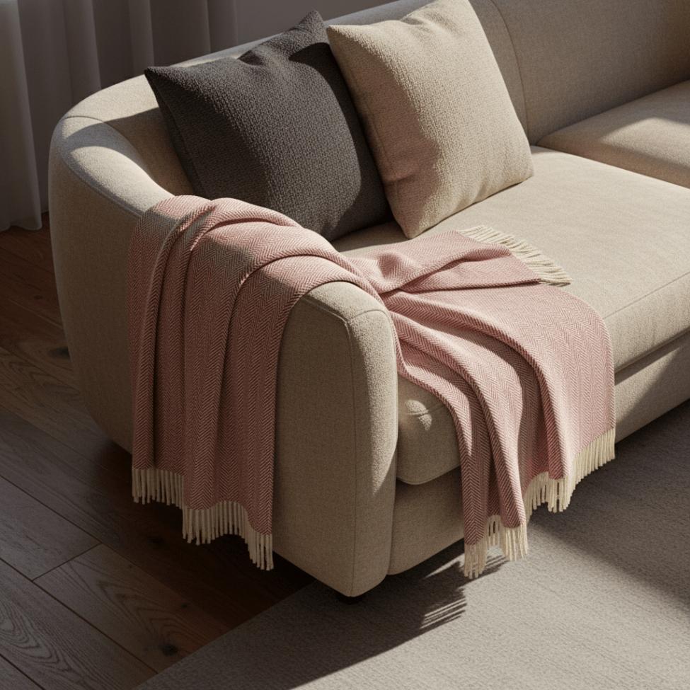 Katoenen deken 'Denisa Fishbone' 130x170cm - Rood/wit