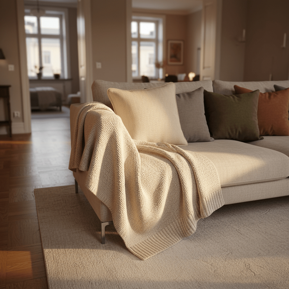 Kussenhoes 'Denisa Fishbone' 45x45cm - Beige/wit