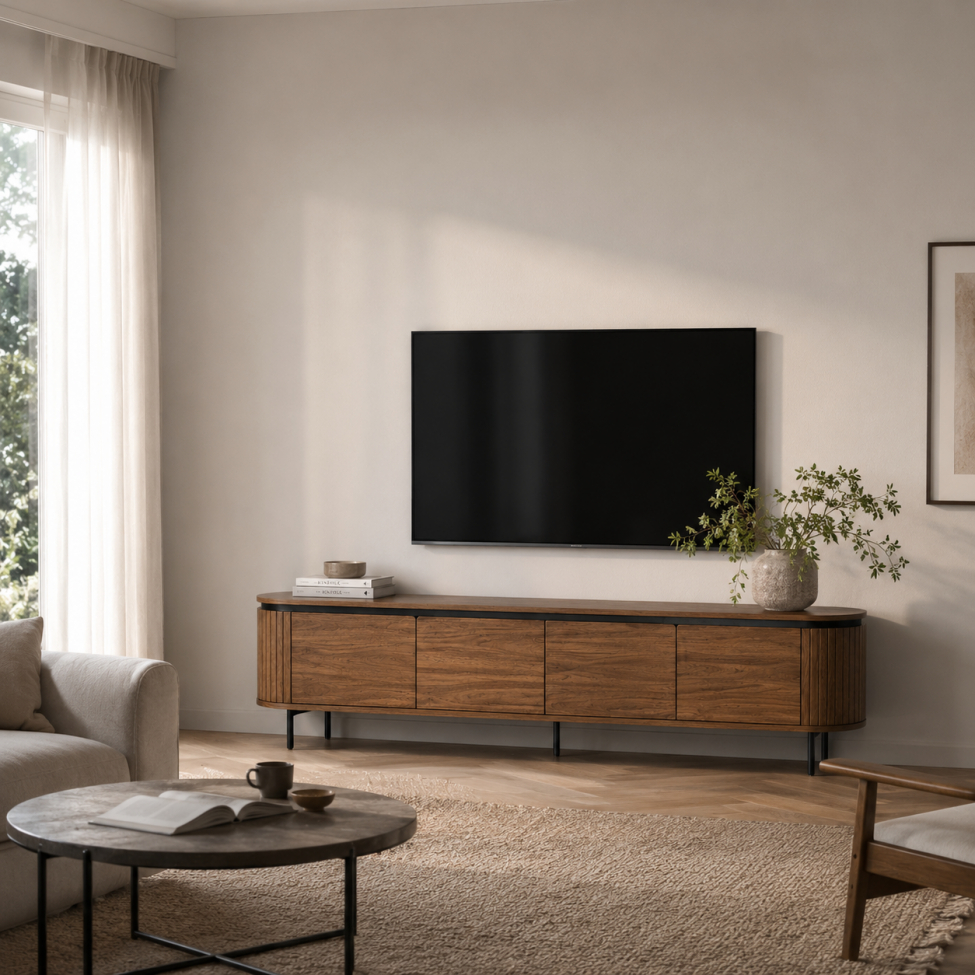 Tv-meubel 'Kärra' 200x40cm - Walnoot/Zwart